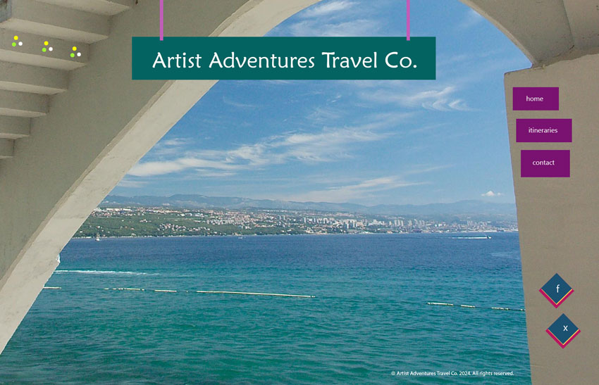 Mockup for fictitious Artist Adventures Travel Company